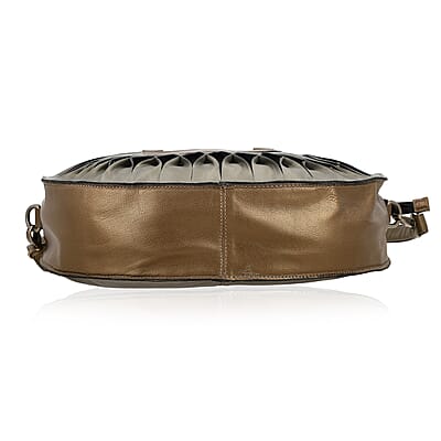 Copper Genuine Leather Handbag with Top Handle and Adjustable Shoulder Strap