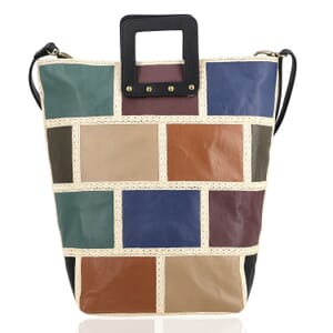 Multi Color Genuine Leather Handbag with Top Handle