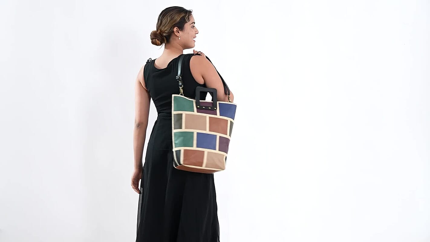 Multi Color Genuine Leather Handbag with Top Handle