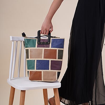 Multi Color Genuine Leather Handbag with Top Handle
