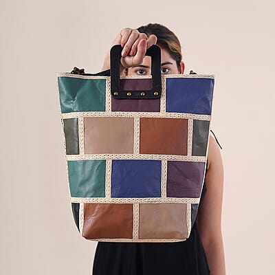 Multi Color Genuine Leather Handbag with Top Handle