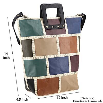 Multi Color Genuine Leather Handbag with Top Handle