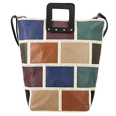 Multi Color Genuine Leather Handbag with Top Handle