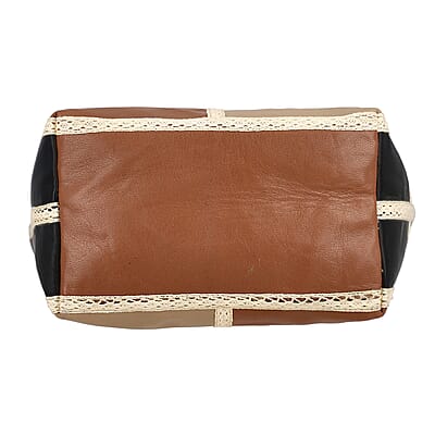 Multi Color Genuine Leather Handbag with Top Handle