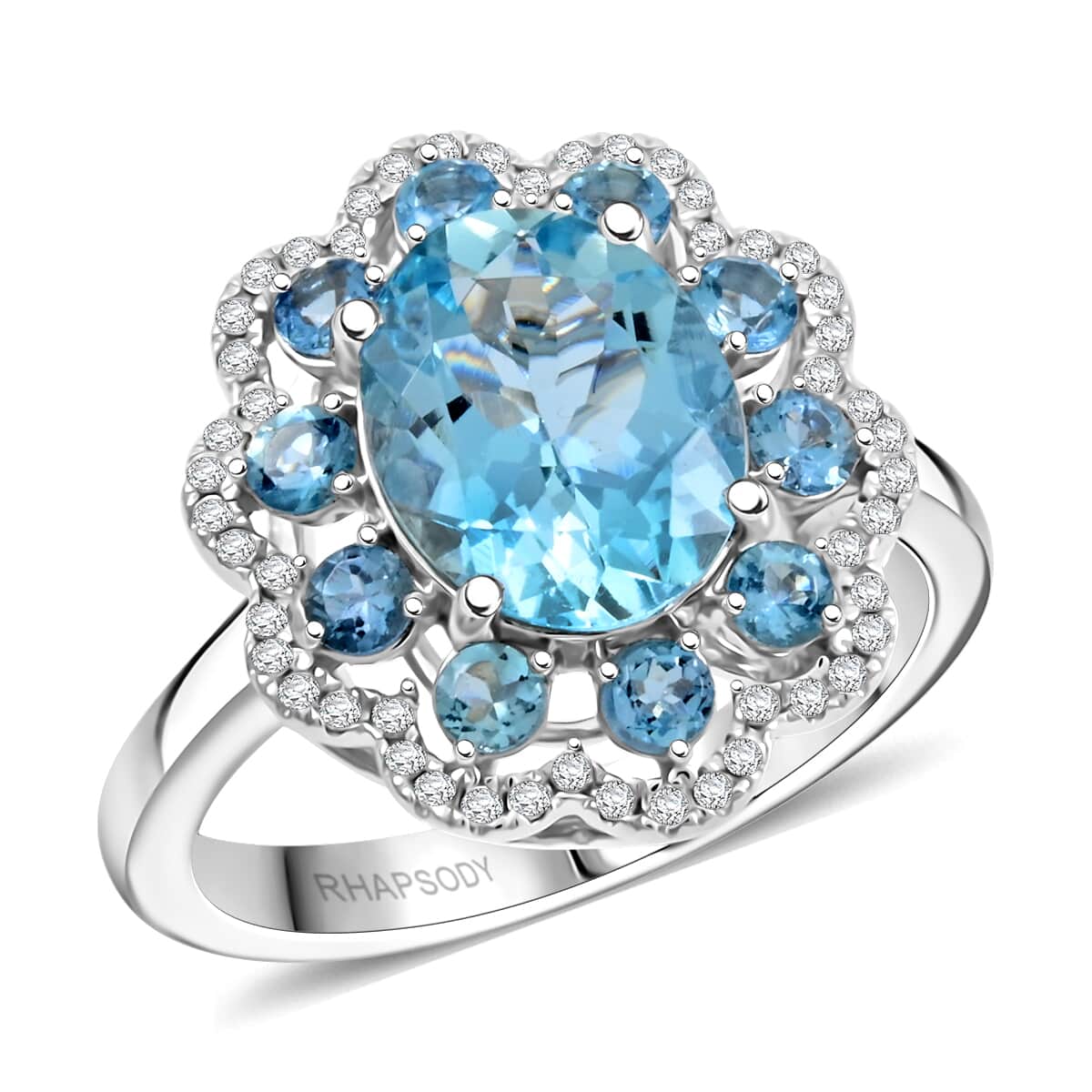 Certified & Appraised Rhapsody AAAA Santa Maria Aquamarine and E-F VS Diamond 3.10 ctw Ring in 950 Platinum (Size 10.0) 9 Grams image number 0