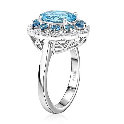 Certified & Appraised Rhapsody AAAA Santa Maria Aquamarine and E-F VS Diamond 3.10 ctw Ring in 950 Platinum (Size 10.0) 9 Grams