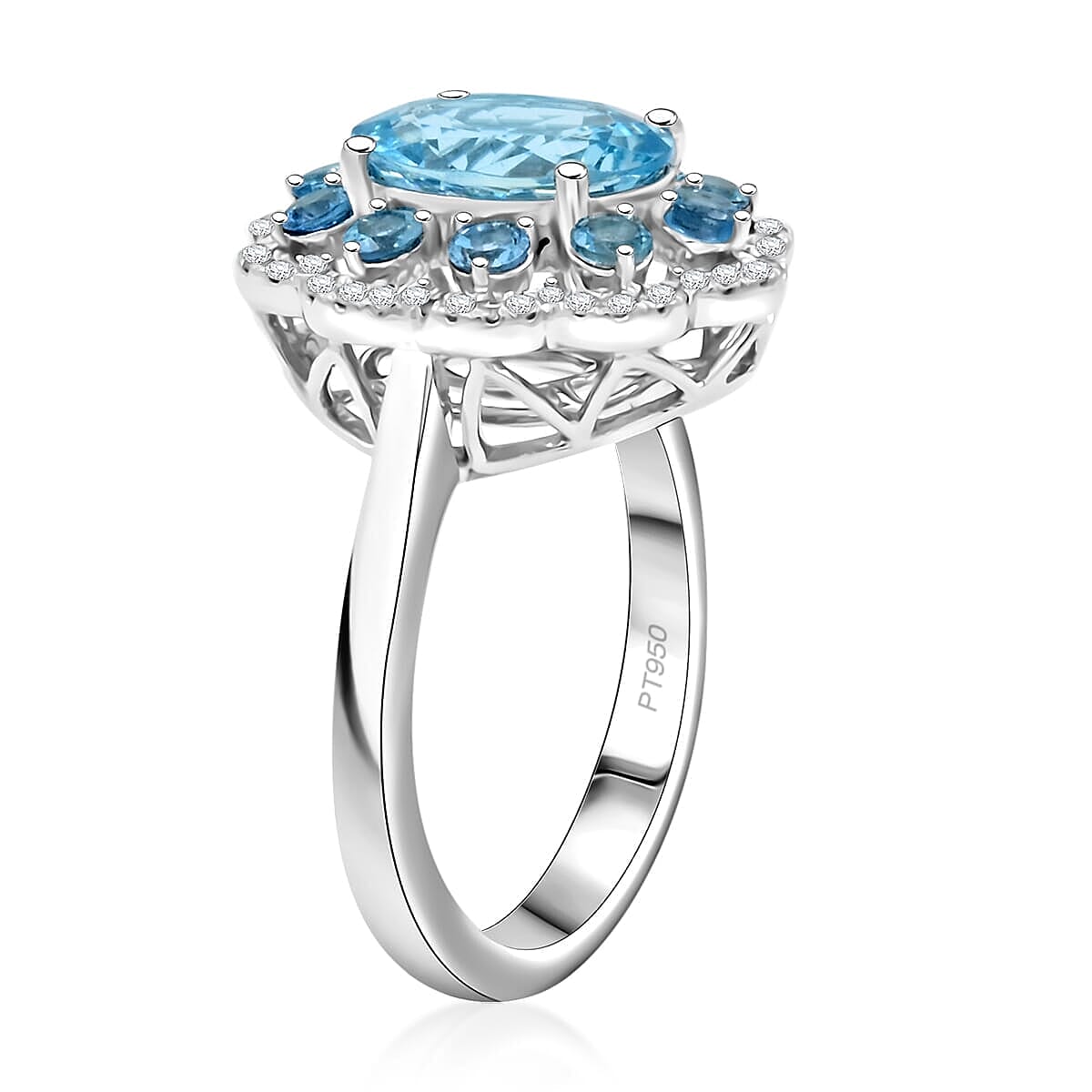 Certified & Appraised Rhapsody AAAA Santa Maria Aquamarine and E-F VS Diamond 3.10 ctw Ring in 950 Platinum (Size 6.5) 9 Grams image number 3