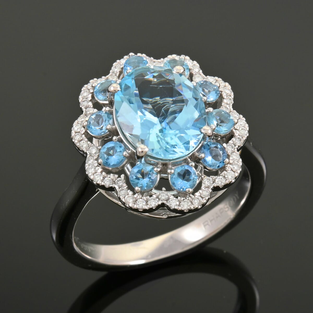 Certified & Appraised Rhapsody AAAA Santa Maria Aquamarine and E-F VS Diamond 3.10 ctw Ring in 950 Platinum (Size 9.0) 9 Grams image number 1