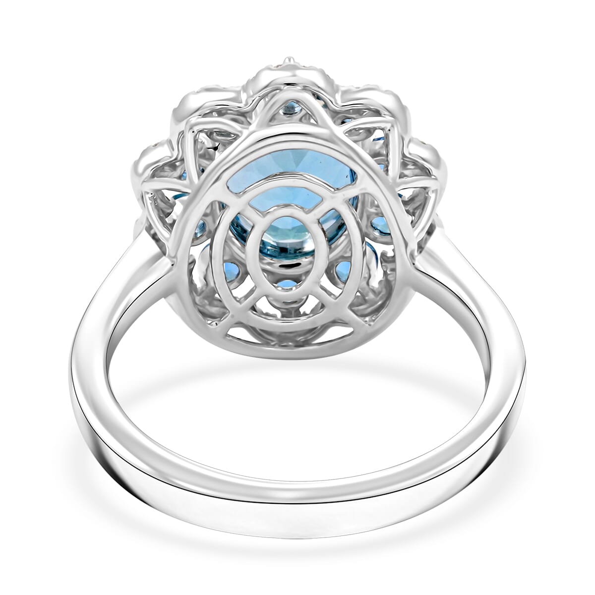 Certified & Appraised Rhapsody AAAA Santa Maria Aquamarine and E-F VS Diamond 3.10 ctw Ring in 950 Platinum (Size 9.0) 9 Grams image number 4