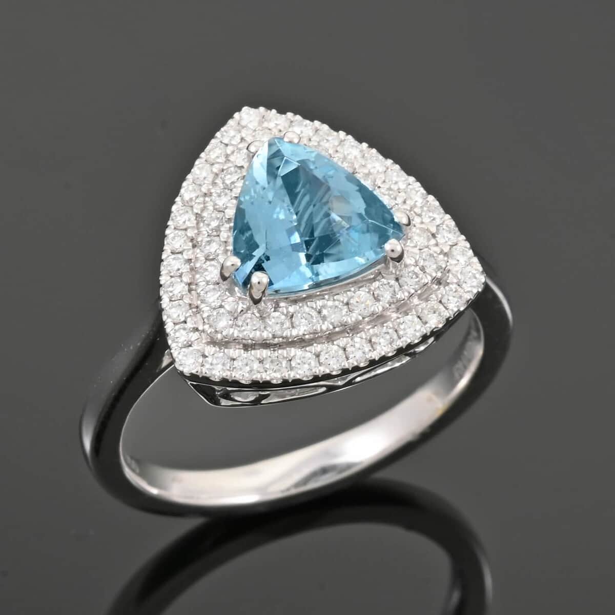 Certified & Appraised Rhapsody AAAA Santa Maria Aquamarine and E-F VS Diamond 2.00 ctw Ring in 950 Platinum (Size 10.0) 8.80 Grams image number 1