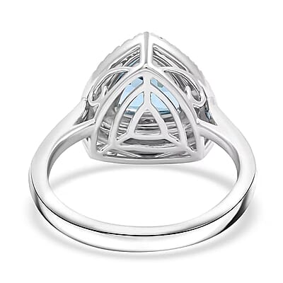 Certified & Appraised Rhapsody AAAA Santa Maria Aquamarine and E-F VS Diamond 2.00 ctw Ring in 950 Platinum (Size 10.0) 8.80 Grams