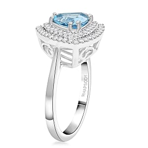 Certified & Appraised Rhapsody AAAA Santa Maria Aquamarine and E-F VS Diamond 2.00 ctw Ring in 950 Platinum (Size 7.0) 8.80 Grams