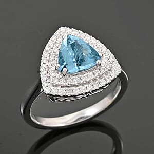 Certified & Appraised Rhapsody AAAA Santa Maria Aquamarine and E-F VS Diamond 2.00 ctw Ring in 950 Platinum (Size 10.0) 8.80 Grams