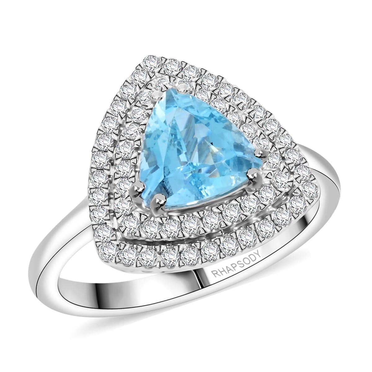 Certified & Appraised Rhapsody AAAA Santa Maria Aquamarine and E-F VS Diamond 2.00 ctw Ring in 950 Platinum (Size 8.0) 8.80 Grams image number 0
