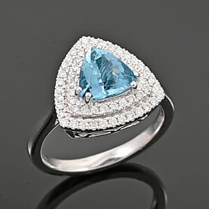 Certified & Appraised Rhapsody AAAA Santa Maria Aquamarine and E-F VS Diamond 2.00 ctw Ring in 950 Platinum (Size 8.0) 8.80 Grams