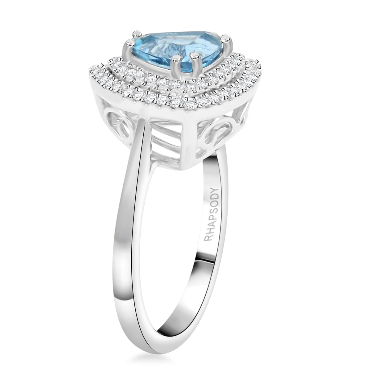 Certified & Appraised Rhapsody AAAA Santa Maria Aquamarine and E-F VS Diamond 2.00 ctw Ring in 950 Platinum (Size 8.0) 8.80 Grams image number 3