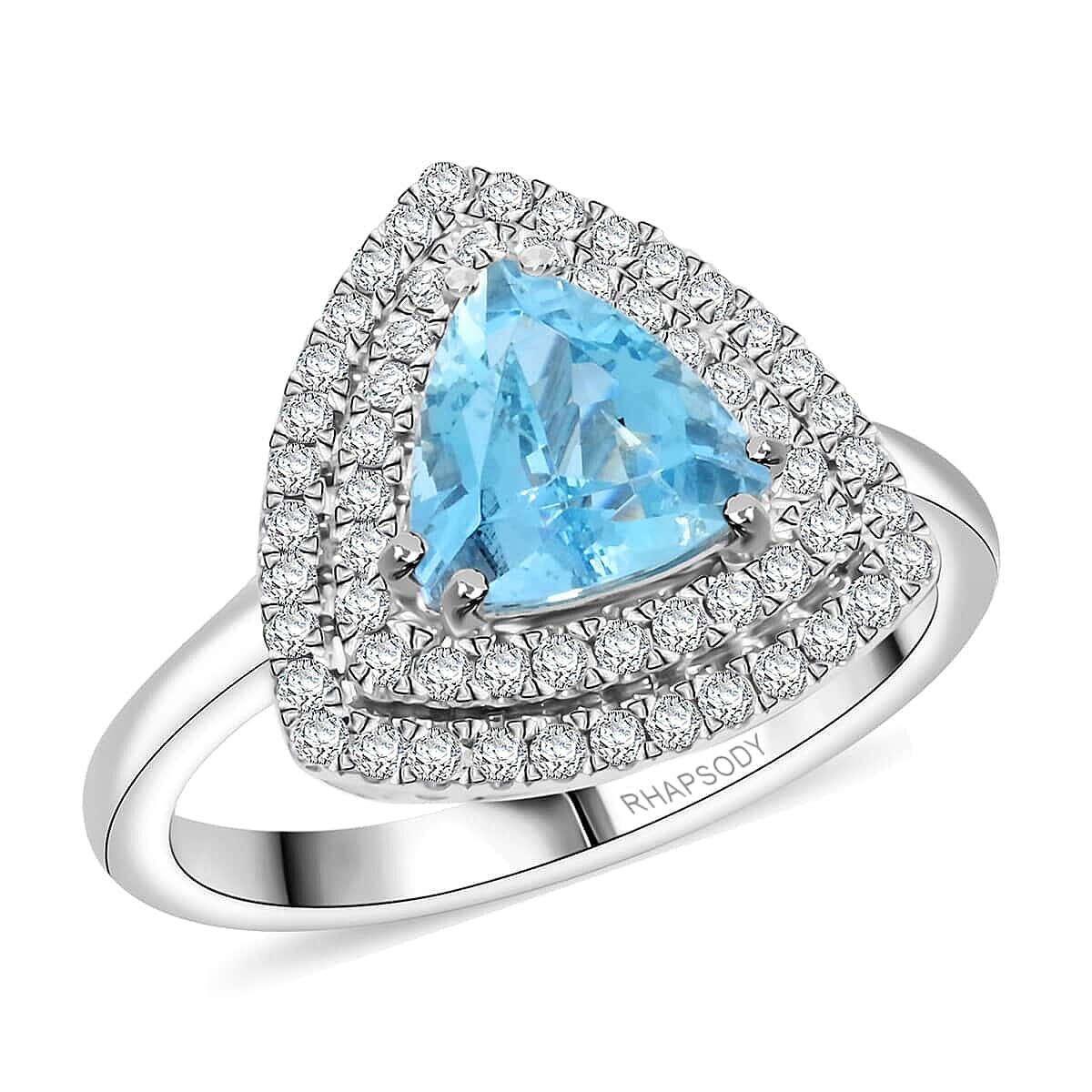 Certified & Appraised Rhapsody AAAA Santa Maria Aquamarine and E-F VS Diamond 2.00 ctw Ring in 950 Platinum (Size 10.0) 8.80 Grams image number 0