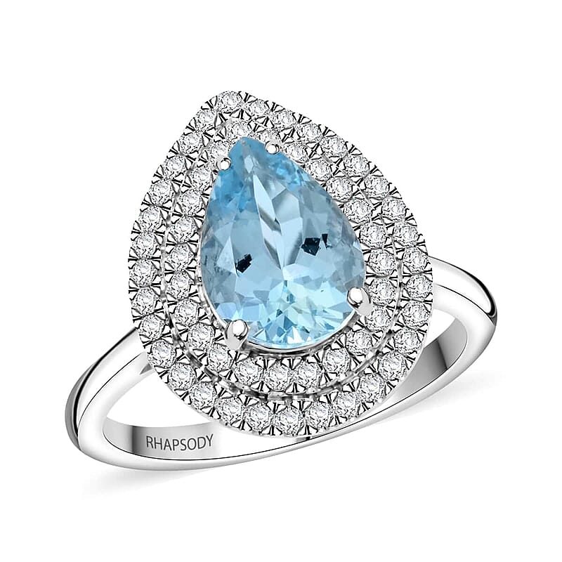 Certified & Appraised Rhapsody AAAA Santa Maria Aquamarine and E-F VS Diamond 2.05 ctw Ring in 950 Platinum (Size 10.0) 8.10 Grams