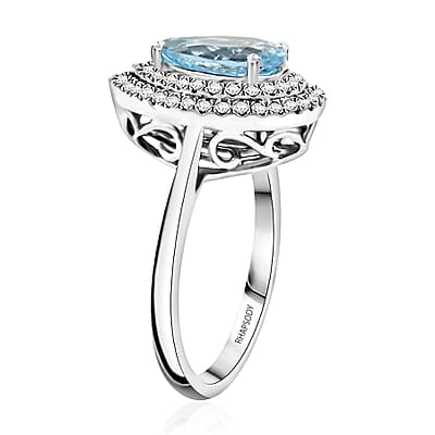 Certified & Appraised Rhapsody AAAA Santa Maria Aquamarine and E-F VS Diamond 2.05 ctw Ring in 950 Platinum (Size 10.0) 8.10 Grams