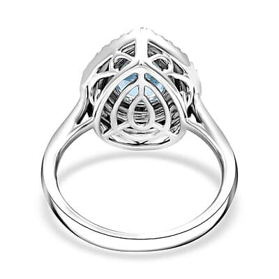 Certified & Appraised Rhapsody AAAA Santa Maria Aquamarine and E-F VS Diamond 2.05 ctw Ring in 950 Platinum (Size 10.0) 8.10 Grams