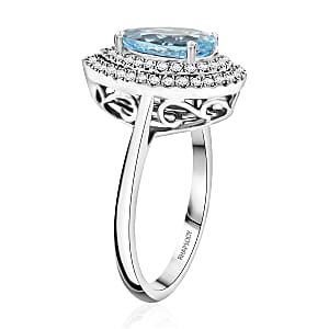 Certified & Appraised Rhapsody 950 Platinum AAAA Santa Maria Aquamarine, Diamond (E-F, VS) (0.45 cts) Ring (Size 10.0) (8.10 g) 2.05 ctw
