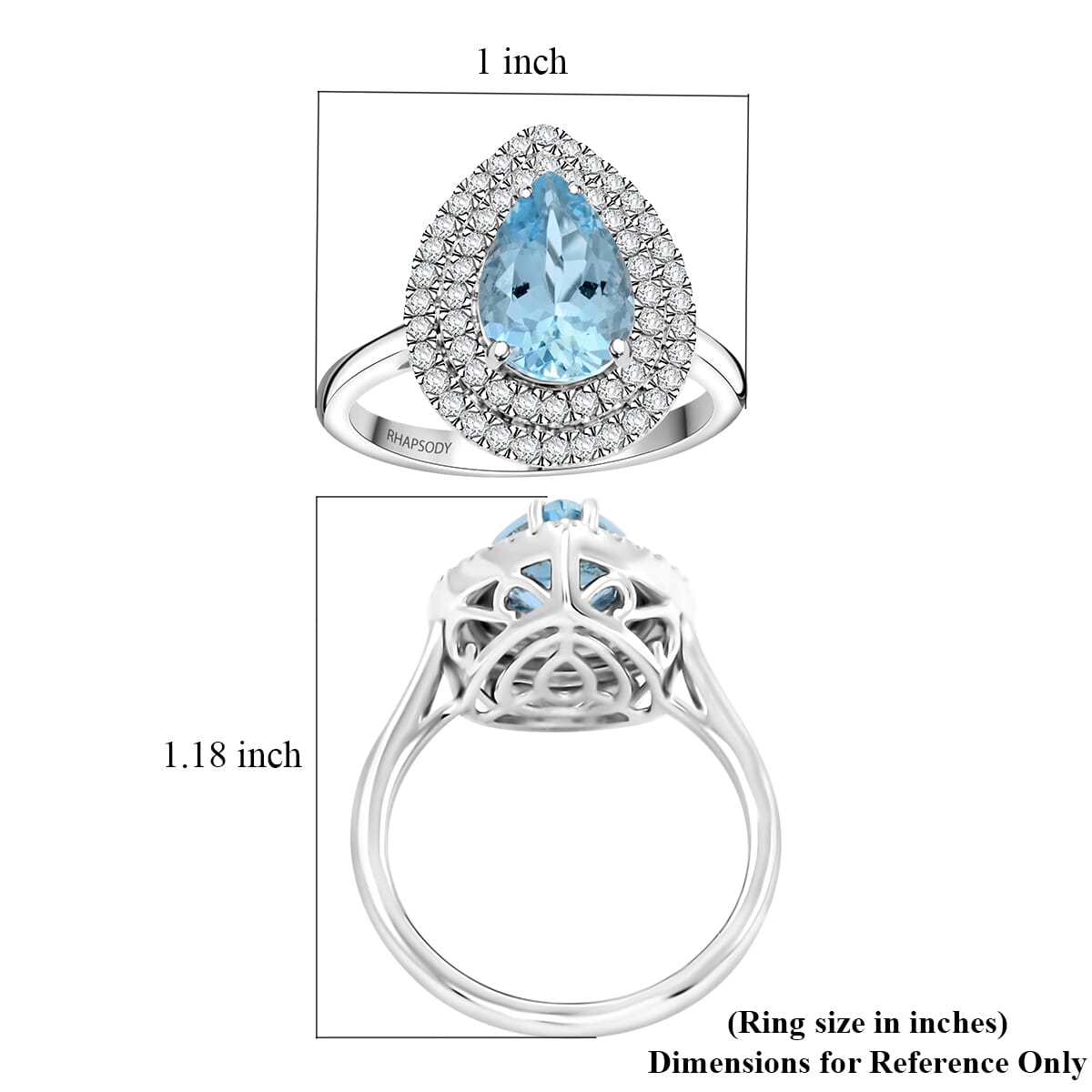 Certified & Appraised Rhapsody AAAA Santa Maria Aquamarine and E-F VS Diamond 2.05 ctw Ring in 950 Platinum (Size 9.0) 8.10 Grams image number 5