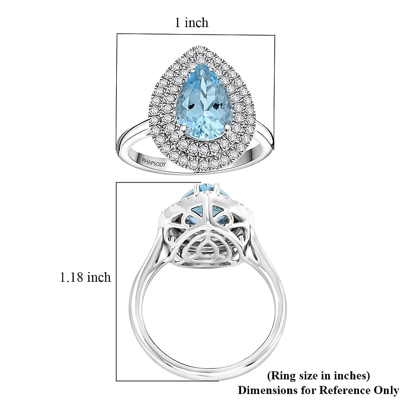 Certified & Appraised Rhapsody AAAA Santa Maria Aquamarine and E-F VS Diamond 2.05 ctw Ring in 950 Platinum (Size 9.0) 8.10 Grams