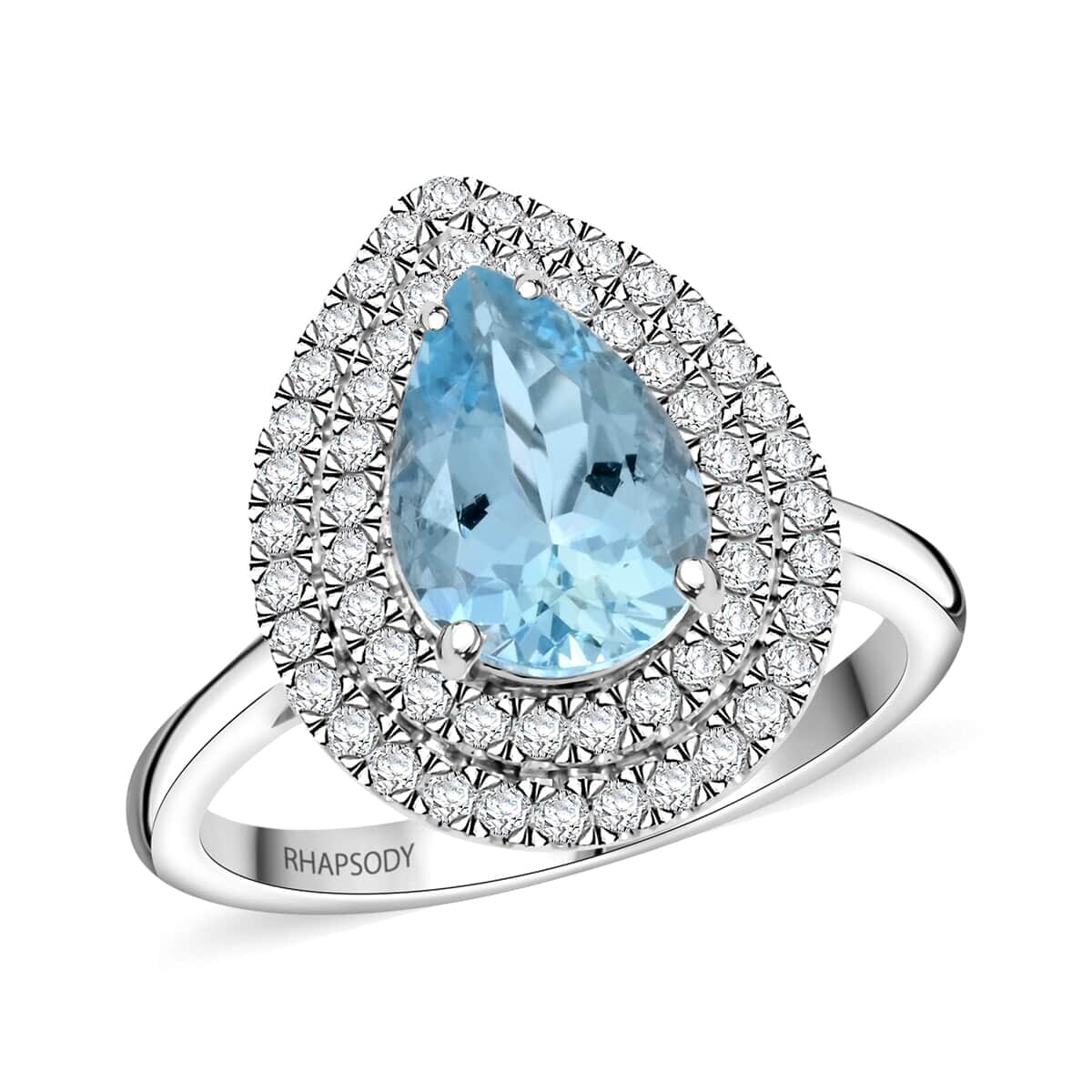 Certified & Appraised Rhapsody 950 Platinum AAAA Santa Maria Aquamarine, Diamond (E-F, VS) (0.45 cts) Ring (Size 10.0) (8.10 g) 2.05 ctw image number 0