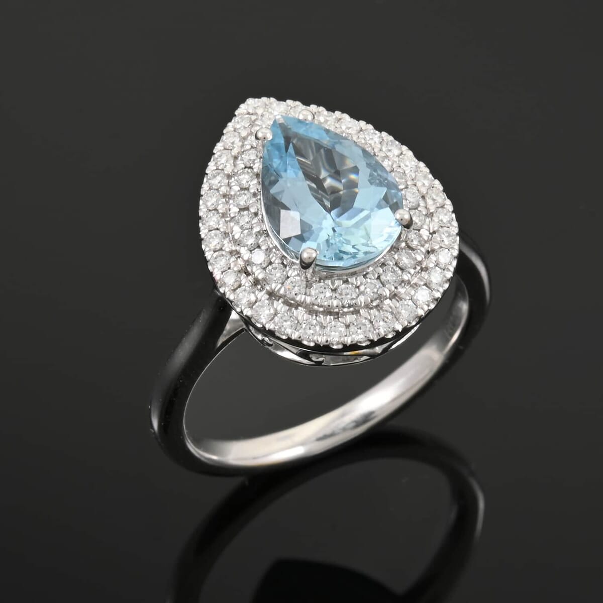 Certified & Appraised Rhapsody 950 Platinum AAAA Santa Maria Aquamarine, Diamond (E-F, VS) (0.45 cts) Ring (Size 10.0) (8.10 g) 2.05 ctw image number 1