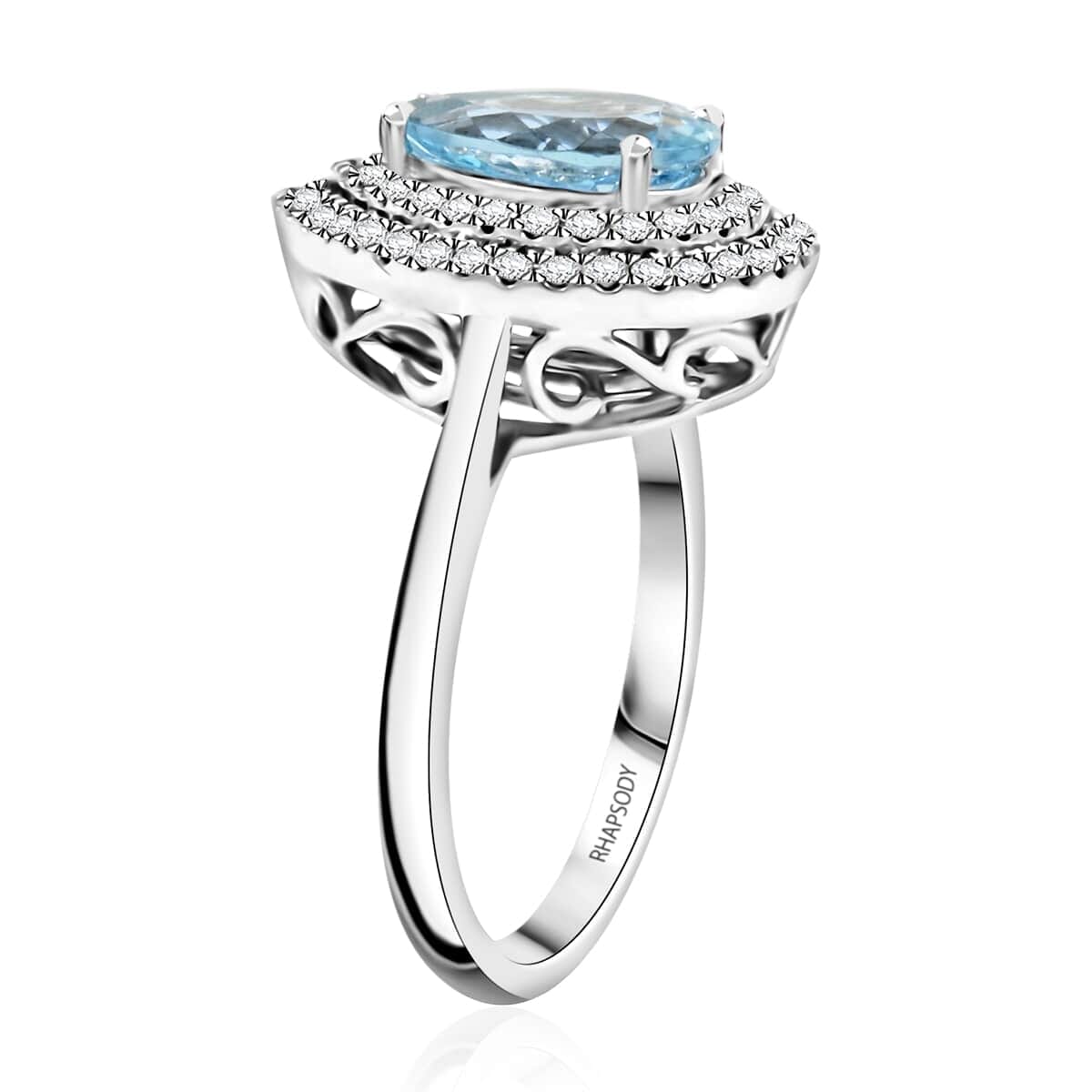 Certified & Appraised Rhapsody 950 Platinum AAAA Santa Maria Aquamarine, Diamond (E-F, VS) (0.45 cts) Ring (Size 10.0) (8.10 g) 2.05 ctw image number 3