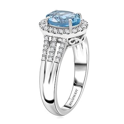 Certified & Appraised Rhapsody 950 Platinum AAAA Santa Maria Aquamarine, Diamond (E-F, VS) (0.39 cts) Ring (Size 11.0) (8.50 g) 2.05 ctw