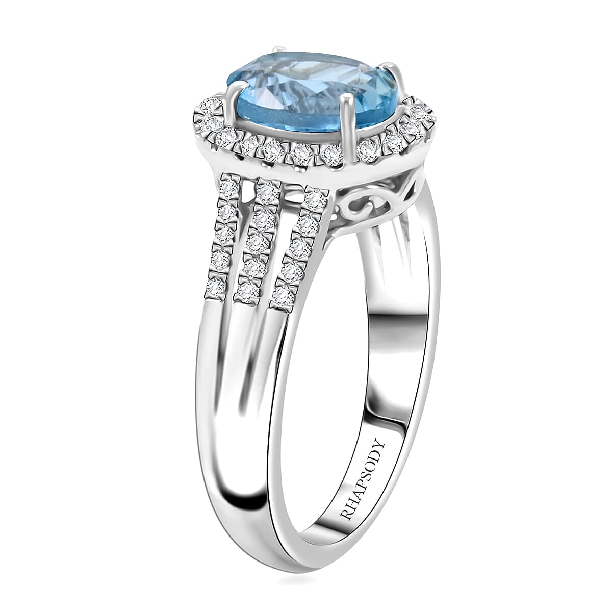 Certified & Appraised Rhapsody 950 Platinum AAAA Santa Maria Aquamarine, Diamond (E-F, VS) (0.39 cts) Ring (Size 5.5) (8.50 g) 2.05 ctw image number 3
