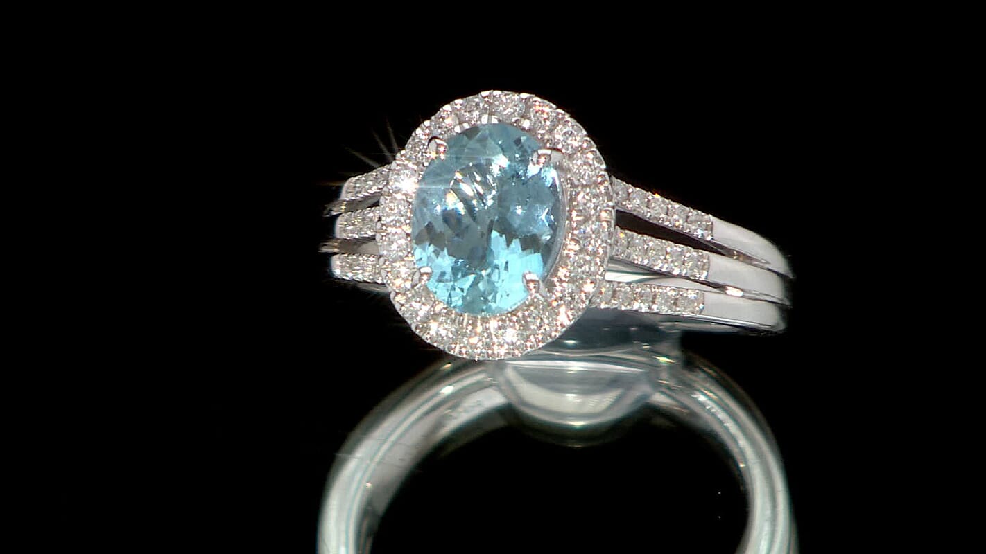 Certified & Appraised Rhapsody 950 Platinum AAAA Santa Maria Aquamarine, Diamond (E-F, VS) (0.39 cts) Ring (Size 10.0) (8.50 g) 2.05 ctw