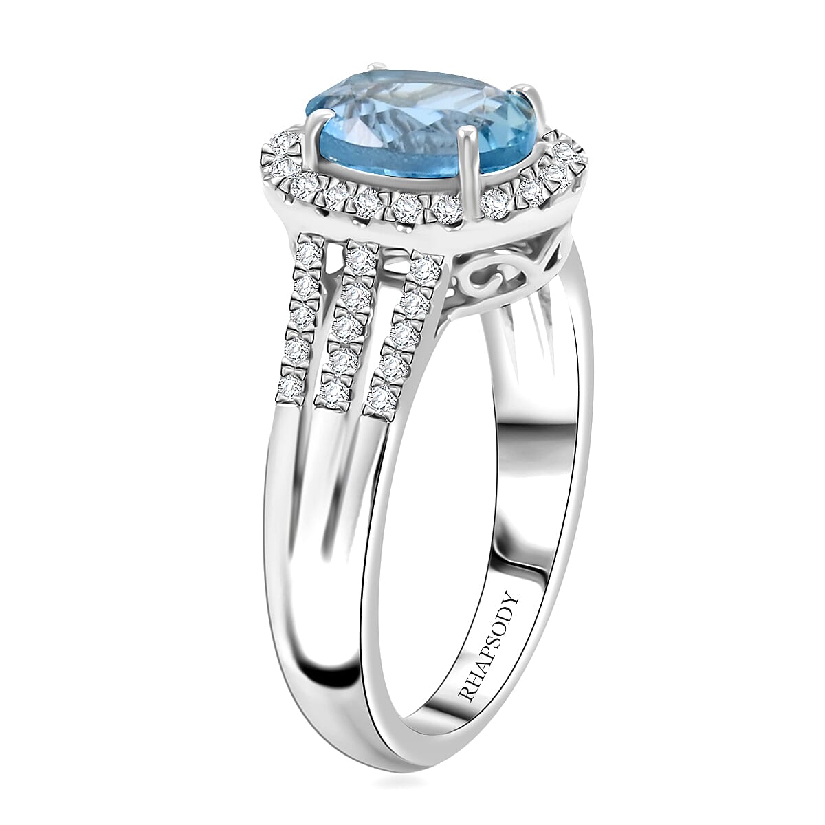 Certified & Appraised Rhapsody AAAA Santa Maria Aquamarine and E-F VS Diamond 2.05 ctw Ring in 950 Platinum (Size 6.0) 8.50 Grams image number 3