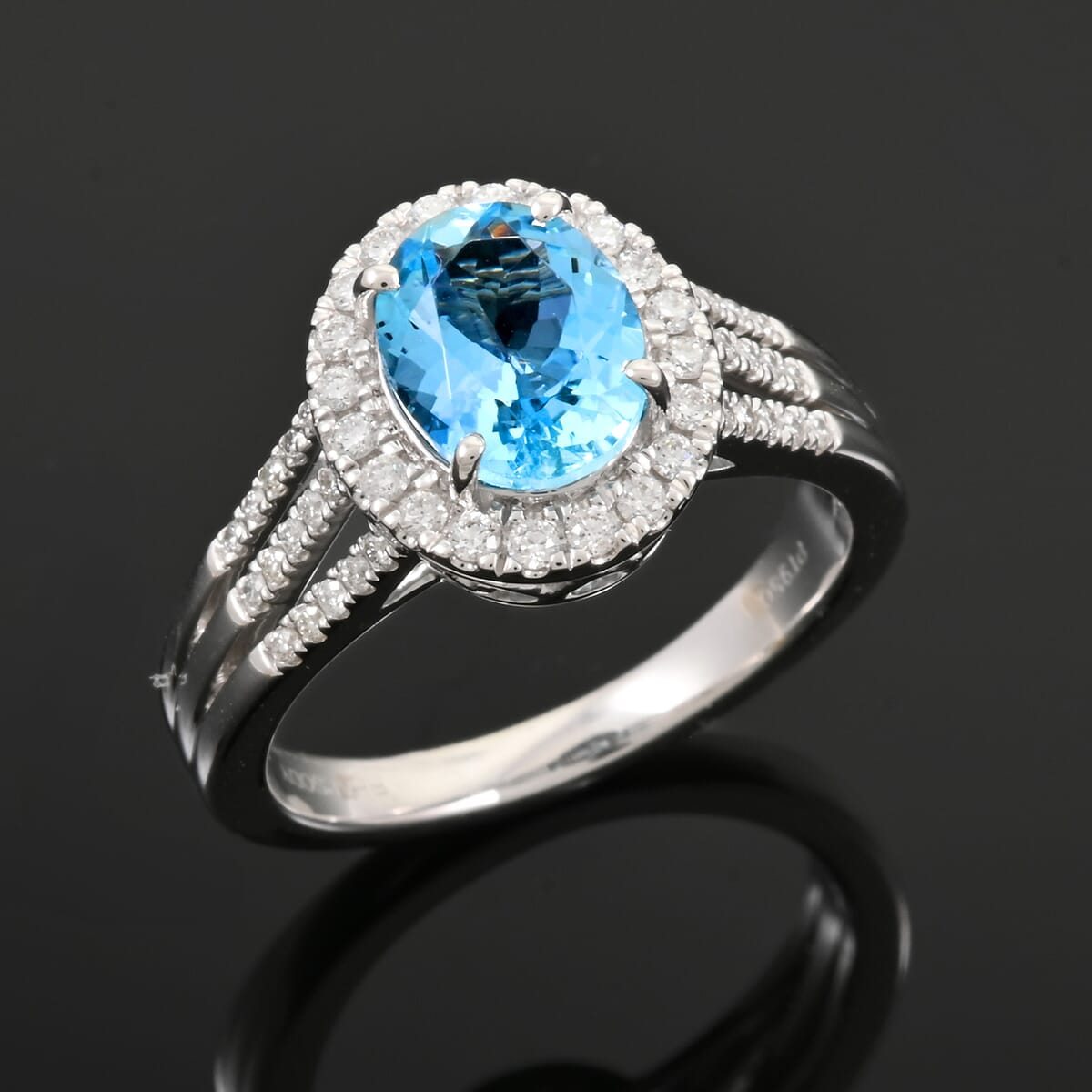 Certified & Appraised Rhapsody AAAA Santa Maria Aquamarine and E-F VS Diamond 2.05 ctw Ring in 950 Platinum (Size 8.0) 8.50 Grams image number 1