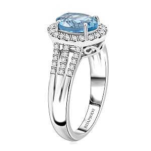 Certified & Appraised Rhapsody AAAA Santa Maria Aquamarine and E-F VS Diamond 2.05 ctw Ring in 950 Platinum (Size 9.0) 8.50 Grams