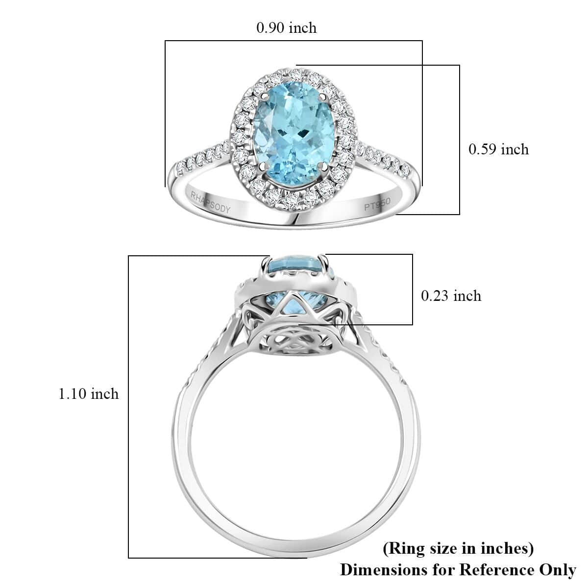 Rhapsody AAAA Santa Maria Aquamarine and E-F VS Diamond 2.25 ctw Ring in 950 Platinum (Size 10.0) 5.85 Grams image number 5