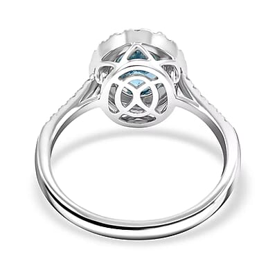 Certified & Appraised Rhapsody 950 Platinum AAAA Santa Maria Aquamarine, Diamond (E-F, VS) (0.34 cts) Ring (Size 11.0) (5.85 g) 2.25 ctw
