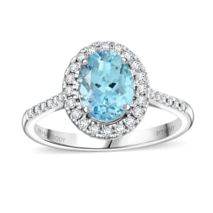 Certified & Appraised Rhapsody 950 Platinum AAAA Santa Maria Aquamarine, Diamond (E-F, VS) (0.34 cts) Ring (Size 5.0) (5.85 g) 2.25 ctw