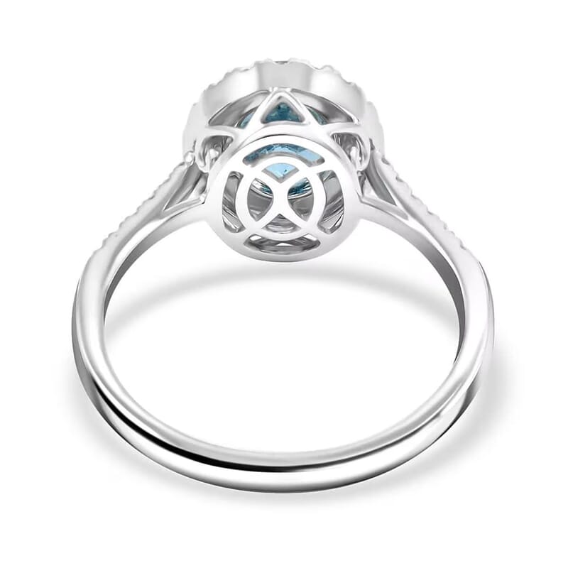 Certified & Appraised Rhapsody 950 Platinum AAAA Santa Maria Aquamarine, Diamond (E-F, VS) (0.34 cts) Ring (Size 5.0) (5.85 g) 2.25 ctw