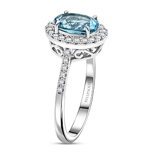 Certified & Appraised Rhapsody 950 Platinum AAAA Santa Maria Aquamarine, Diamond (E-F, VS) (0.34 cts) Ring (Size 5.5) (5.85 g) 2.25 ctw