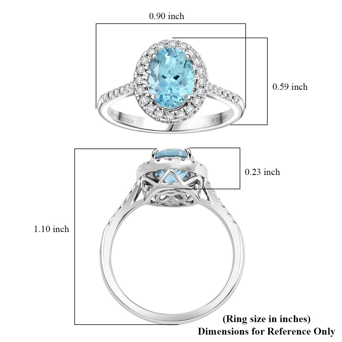 Rhapsody AAAA Santa Maria Aquamarine and E-F VS Diamond 2.25 ctw Ring in 950 Platinum (Size 6.0) 5.85 Grams image number 5