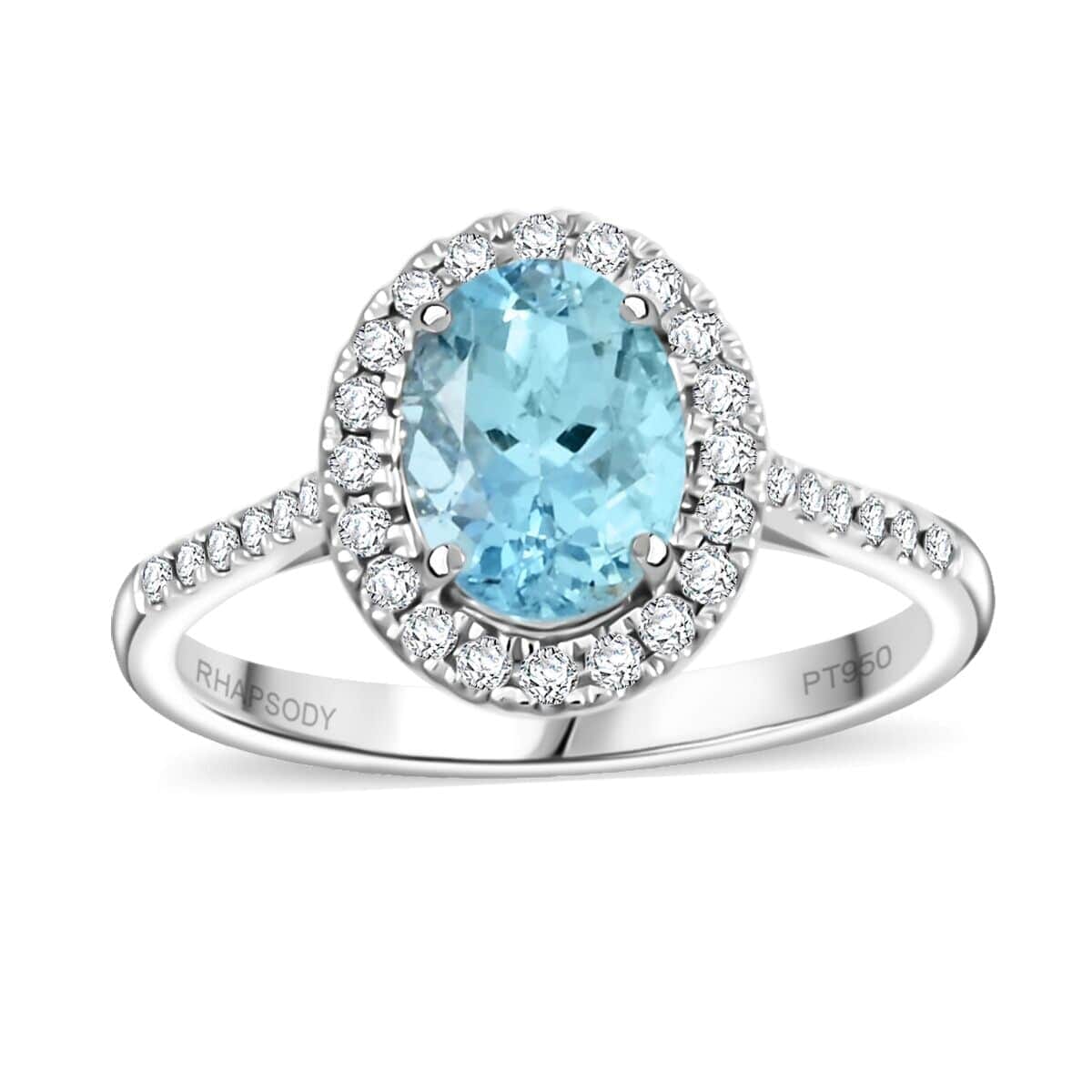 Certified & Appraised Rhapsody 950 Platinum AAAA Santa Maria Aquamarine, Diamond (E-F, VS) (0.34 cts) Ring (Size 6.5) (5.85 g) 2.25 ctw image number 0