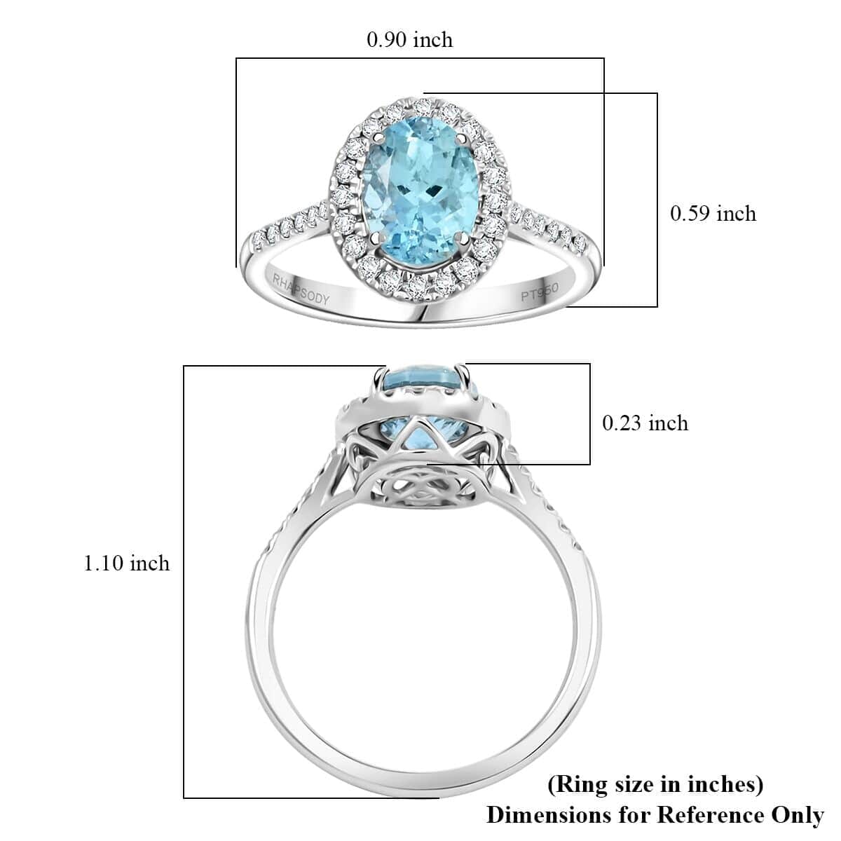 Certified & Appraised Rhapsody 950 Platinum AAAA Santa Maria Aquamarine, Diamond (E-F, VS) (0.34 cts) Ring (Size 6.5) (5.85 g) 2.25 ctw image number 5