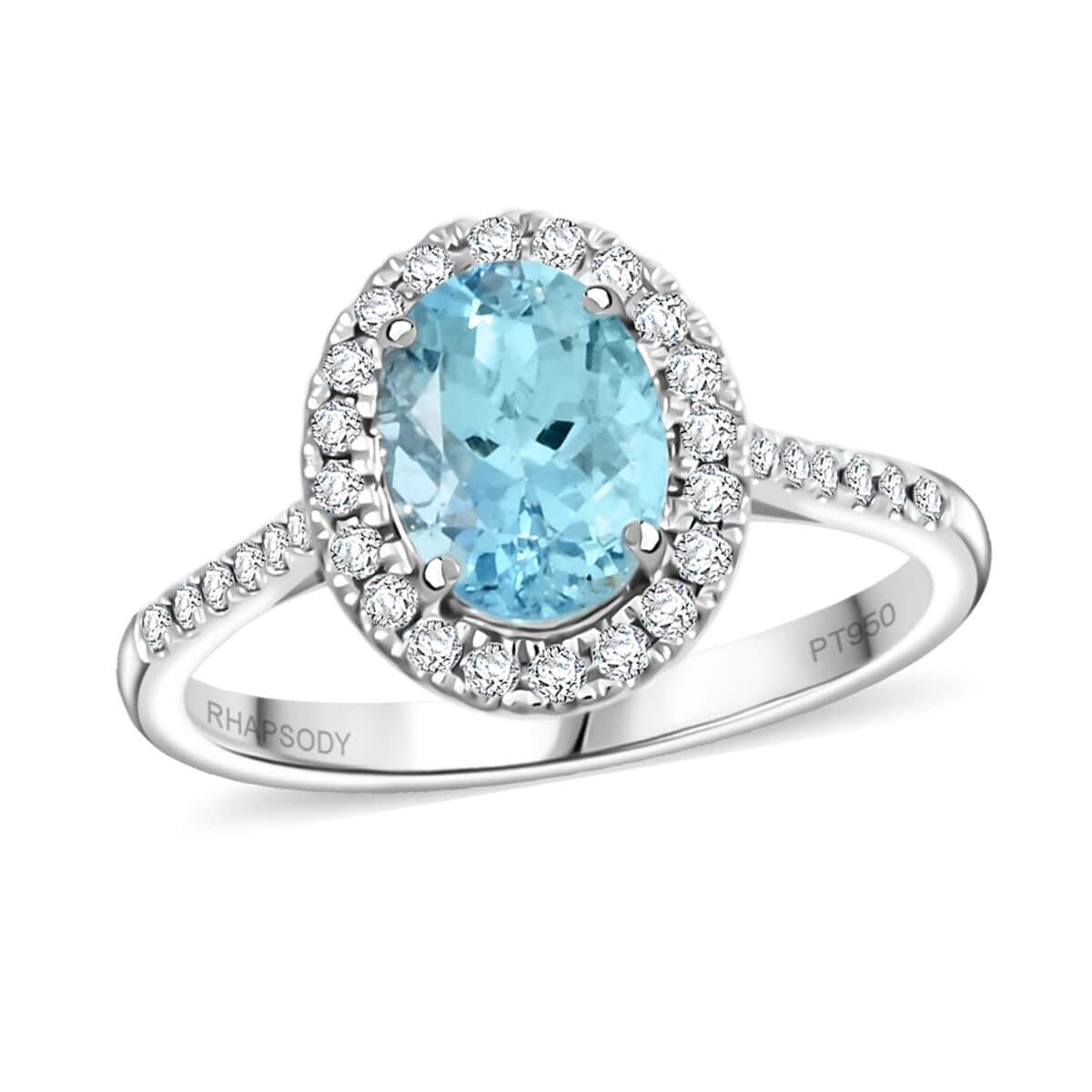 Rhapsody AAAA Santa Maria Aquamarine and E-F VS Diamond 2.25 ctw Ring in 950 Platinum (Size 7.0) 5.85 Grams image number 0