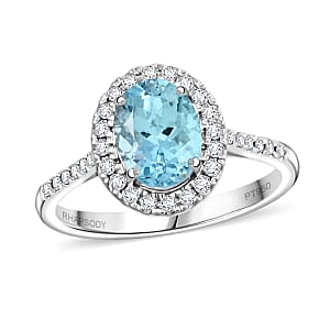 Rhapsody AAAA Santa Maria Aquamarine and E-F VS Diamond 2.25 ctw Ring in 950 Platinum (Size 9.0) 5.85 Grams