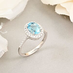 Rhapsody AAAA Santa Maria Aquamarine and E-F VS Diamond 2.25 ctw Ring in 950 Platinum (Size 9.0) 5.85 Grams