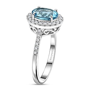 Rhapsody AAAA Santa Maria Aquamarine and E-F VS Diamond 2.25 ctw Ring in 950 Platinum (Size 9.0) 5.85 Grams