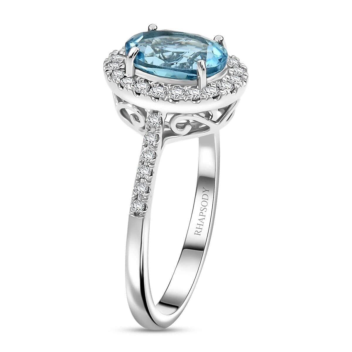 Certified & Appraised Rhapsody 950 Platinum AAAA Santa Maria Aquamarine, Diamond (E-F, VS) (0.34 cts) Ring (Size 9.5) (5.85 g) 2.25 ctw image number 3