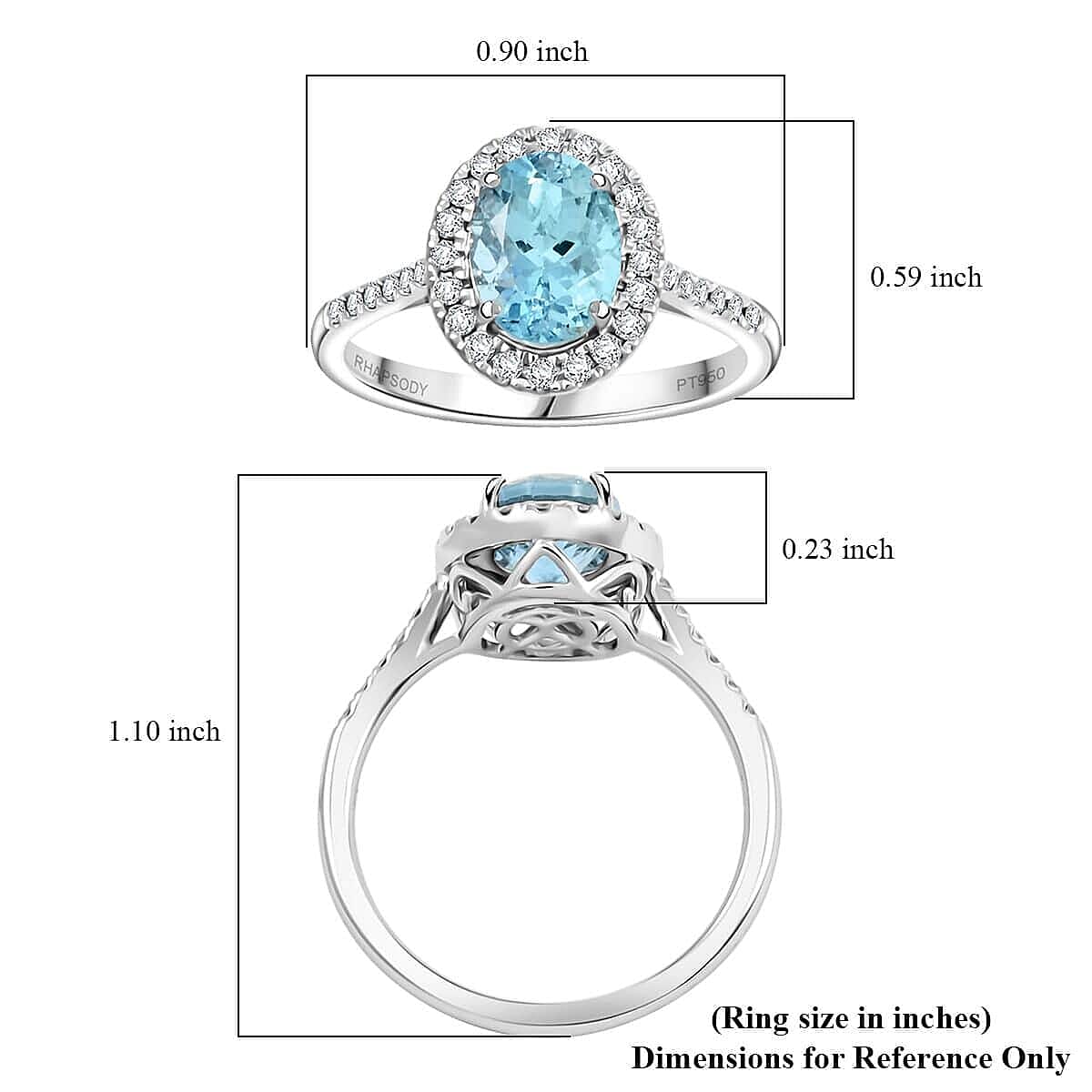 Certified & Appraised Rhapsody 950 Platinum AAAA Santa Maria Aquamarine, Diamond (E-F, VS) (0.34 cts) Ring (Size 9.5) (5.85 g) 2.25 ctw image number 5